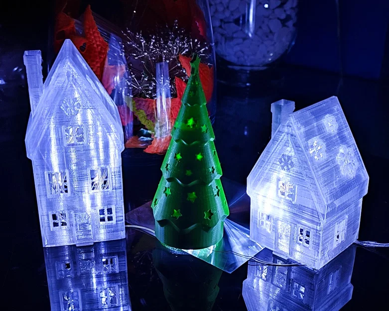 Nhà Noel lớn & nhỏ đặt tea light, kèm cây thông Noel - Image 1