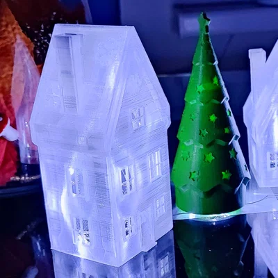 Nhà Noel lớn & nhỏ đặt tea light, kèm cây thông Noel