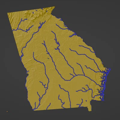 Bản đồ địa hình nổi Georgia, USA (GA) kèm sông ngòi