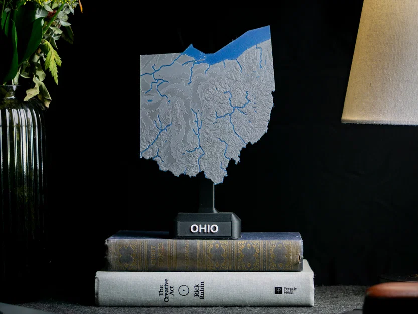 Bản đồ địa hình Ohio, USA (OH) kèm sông ngòi và Hồ Erie - Image 1