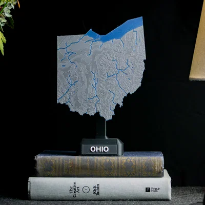 Bản đồ địa hình Ohio, USA (OH) kèm sông ngòi và Hồ Erie