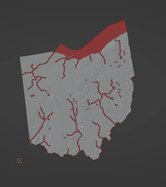 Bản đồ địa hình Ohio, USA (OH) kèm sông ngòi và Hồ Erie - Image 3