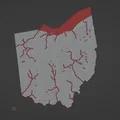 Bản đồ địa hình Ohio, USA (OH) kèm sông ngòi và Hồ Erie - Thumbnail 3