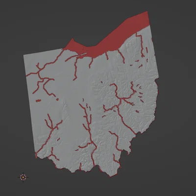 Bản đồ địa hình Ohio, USA (OH) kèm sông ngòi và Hồ Erie