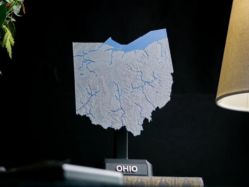 Bản đồ địa hình Ohio, USA (OH) kèm sông ngòi và Hồ Erie - Image 4
