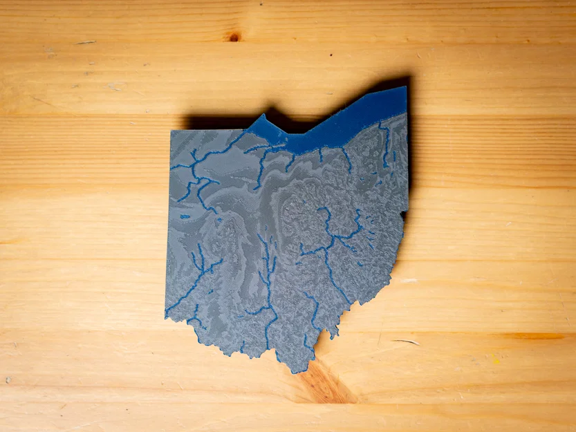 Bản đồ địa hình Ohio, USA (OH) kèm sông ngòi và Hồ Erie - Image 6