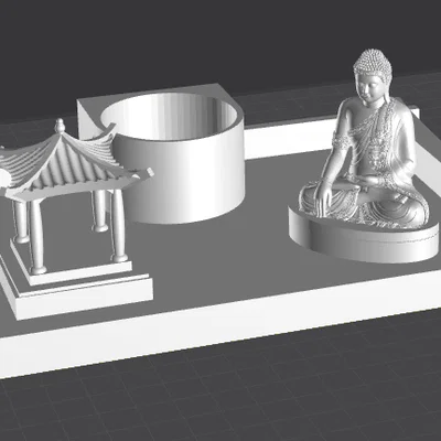 Vườn Zen Có Hoa Và Tượng (Zen Garden with Flower and Statue)