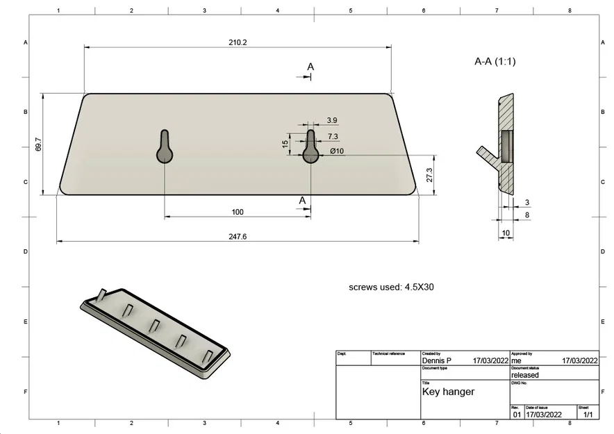 Móc treo chìa khóa gắn tường (wall mounted key hanger) - Image 2