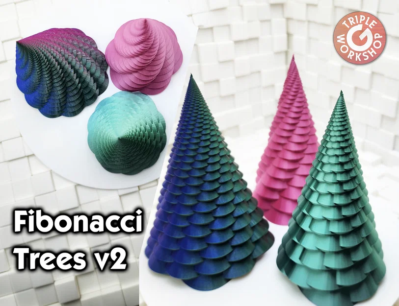 Mẫu in 3D cây thông xoắn ốc Fibonacci (Fibonacci Spiral Trees V2) - Image 1