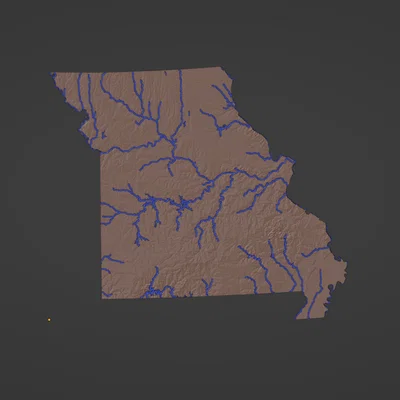 Bản đồ địa hình Missouri, USA (MO) kèm sông ngòi