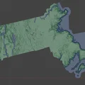 Bản đồ địa hình nổi Massachusetts, USA (MA) kèm thủy hệ (sông, hồ, ven biển) - Thumbnail 3
