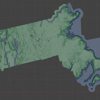 Bản đồ địa hình nổi Massachusetts, USA (MA) kèm thủy hệ (sông, hồ, ven biển)