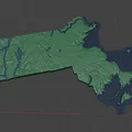 Bản đồ địa hình nổi Massachusetts, USA (MA) kèm thủy hệ (sông, hồ, ven biển) - Thumbnail 5