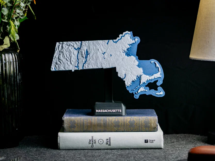 Bản đồ địa hình nổi Massachusetts, USA (MA) kèm thủy hệ (sông, hồ, ven biển) - Image 6