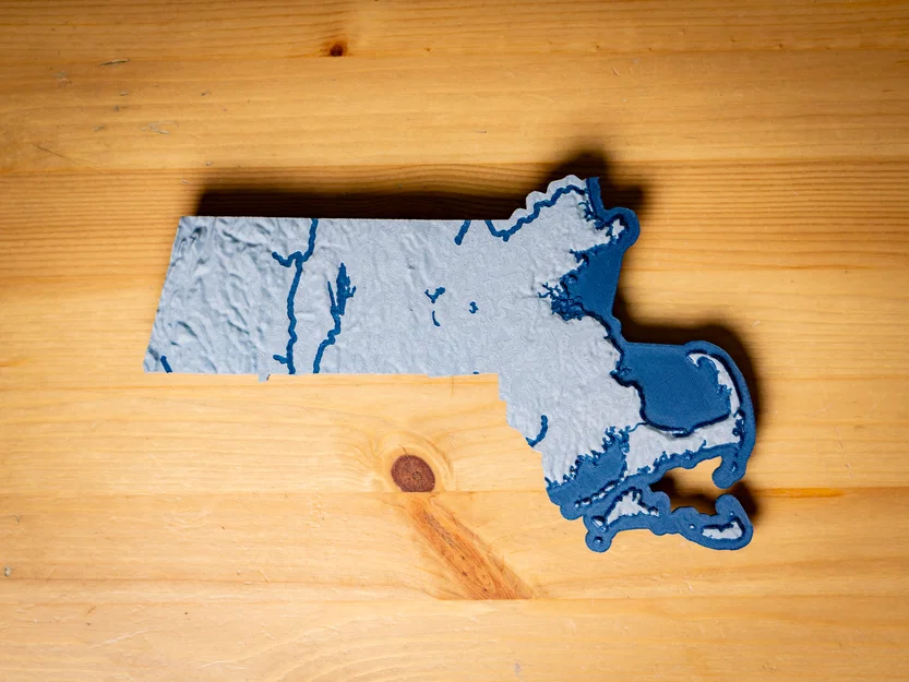 Bản đồ địa hình nổi Massachusetts, USA (MA) kèm thủy hệ (sông, hồ, ven biển) - Image 8