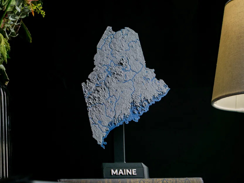 Bản đồ địa hình nổi Maine, USA (ME) kèm sông ngòi - Image 1