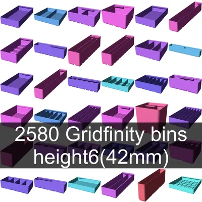 Bộ sưu tập Gridfinity cups cao 6 (46mm)