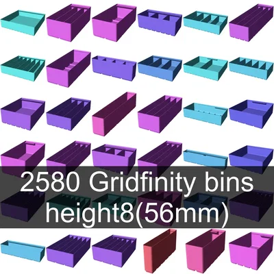 Bộ sưu tập Gridfinity cups cao 8 (60mm)
