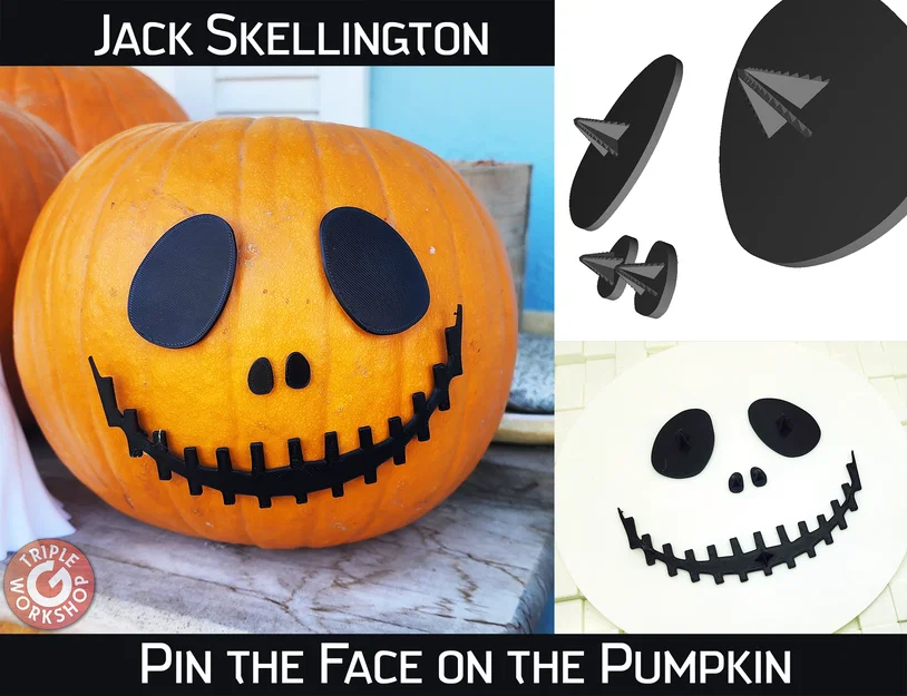 Bộ phụ kiện trang trí bí ngô Jack Skellington in 3D nhanh chóng - Image 1
