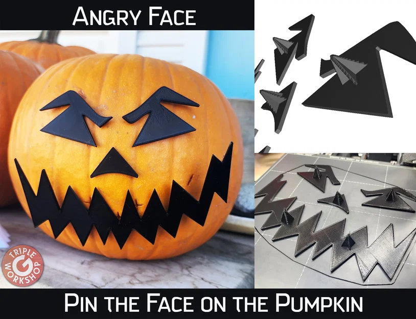 Bộ phụ kiện in 3D Angry Face trang trí bí ngô Halloween độc đáo - Image 1