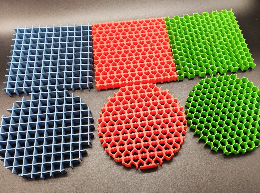 Mẫu in 3D đế lót ly họa tiết trái tim và lưới (Honeycomb Grid) - Image 1