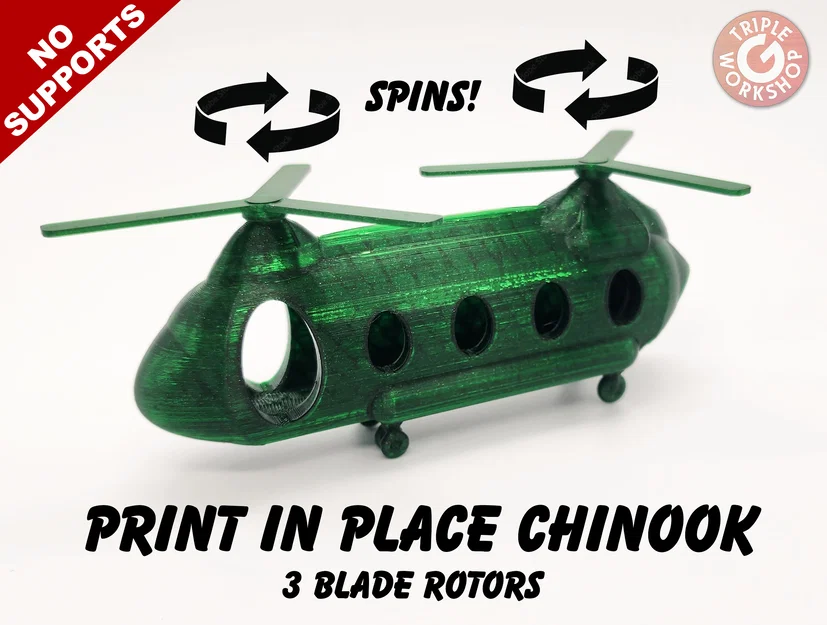 Mô hình trực thăng Chinook 3 cánh quạt - In 3D không cần Support - Image 1