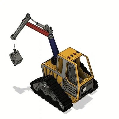 Xe cẩu teleporter địa hình màu vàng, có chuyển động