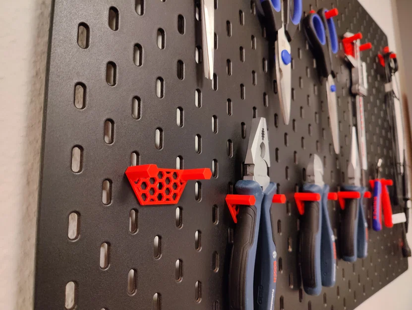 Kẹp đồ hex tổ ong cho Ikea Skadis: treo kìm/kéo/đủ thứ, không cần support - Image 1