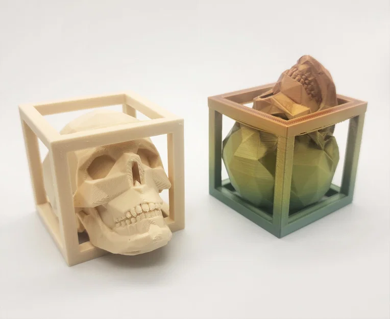 Mô hình đầu lâu Low Poly bị giam trong khung hộp - In không cần support - Image 1