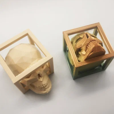 Mô hình đầu lâu Low Poly bị giam trong khung hộp - In không cần support