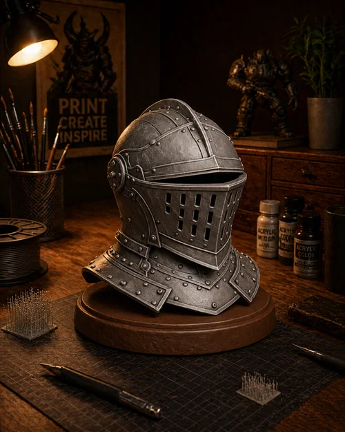 Mô hình tượng bán thân mũ hiệp sĩ trung cổ sắc nét cho in 3D - Image 1