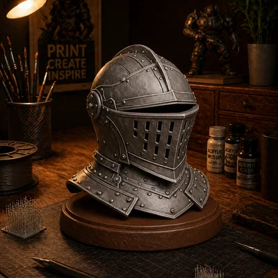 Mô hình tượng bán thân mũ hiệp sĩ trung cổ sắc nét cho in 3D