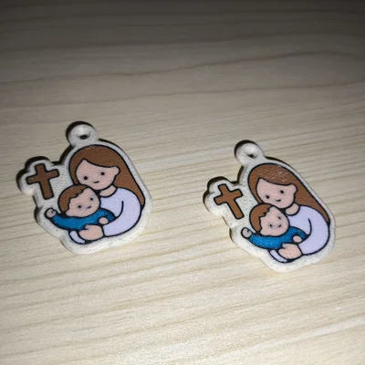 Mẫu móc khóa Mẹ và Bé kết hợp Thánh giá 3D ý nghĩa