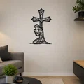 Tranh treo tường 2D hình Người phụ nữ cầu nguyện bên Thánh giá - Thumbnail 1