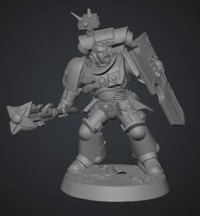 Mô hình 3D Primaris Space Marine cầm khiên và chùy phong cách Warhammer 40k - Image 1