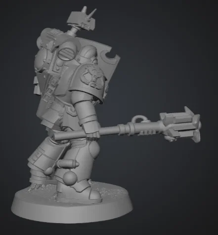 Mô hình 3D Primaris Space Marine cầm khiên và chùy phong cách Warhammer 40k - Image 2