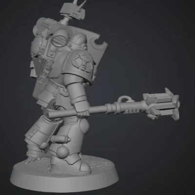 Mô hình 3D Primaris Space Marine cầm khiên và chùy phong cách Warhammer 40k