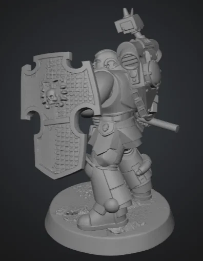 Mô hình 3D Primaris Space Marine cầm khiên và chùy phong cách Warhammer 40k - Image 3