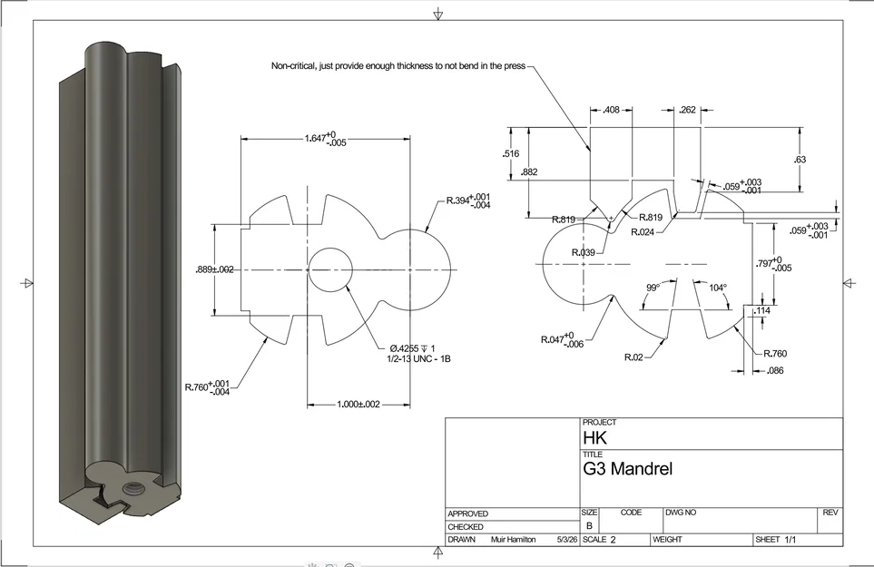Bản vẽ kỹ thuật trục nắn receiver G3 - Image 1