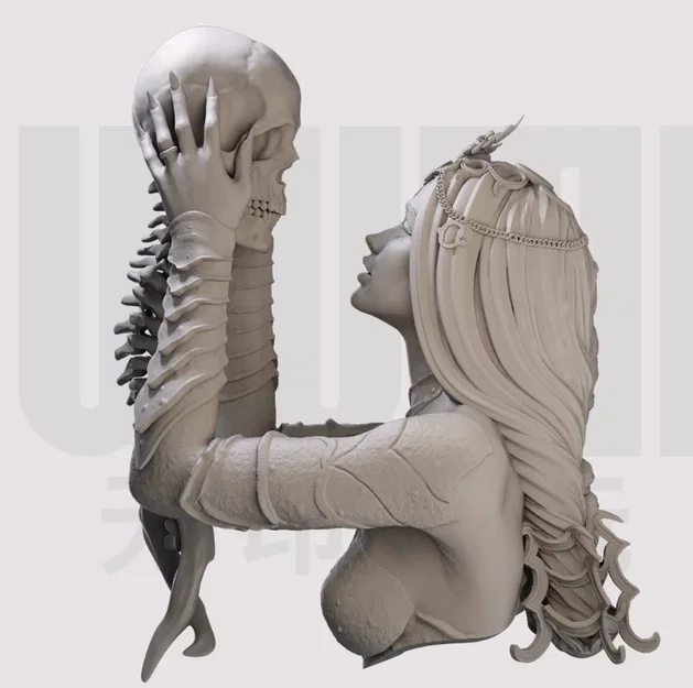 Mô hình 3D Nữ chiến binh và sọ người nghệ thuật (Skull Girl) - Image 1