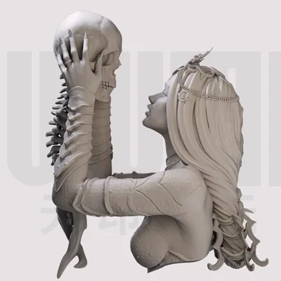 Mô hình 3D Nữ chiến binh và sọ người nghệ thuật (Skull Girl)