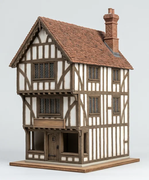 Mô hình nhà cổ kiểu Tudor (Tudor town house) - In 3D cực chi tiết - Image 1