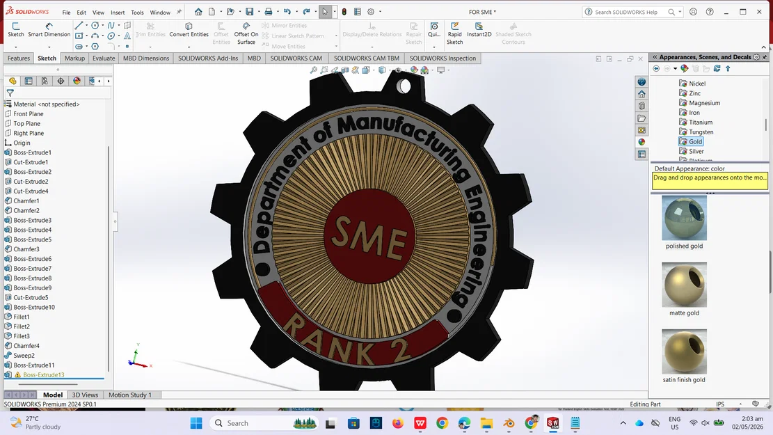 Mô hình huy hiệu bánh răng kỹ thuật SME (Rank 2) cho in 3D - Image 1