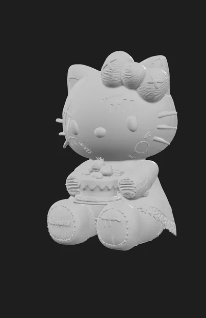 Mô hình 3D mèo Hello Kitty phong cách ma quái cầm bánh kem độc đáo - Image 1