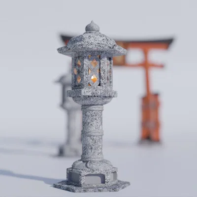Mô hình đèn đá Nhật Bản Miniature STL - Phụ kiện tiểu cảnh đền thờ truyền thống