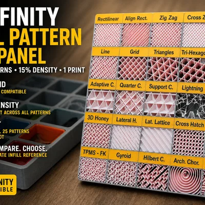 Bảng tham chiếu mẫu Infill 5x5 - Hệ Gridfinity (In đơn hoặc tách đối tượng tùy ý)