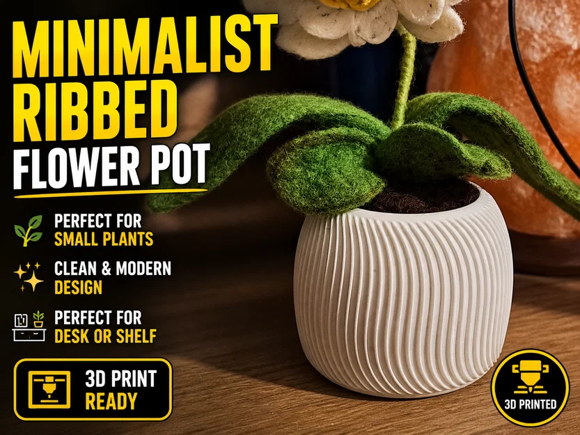 Chậu cây 3D tối giản họa tiết gân sóng hiện đại (Flower Pot 2) - Image 1