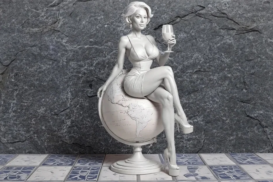 Mô hình 3D Lady in Red: Cô gái quyến rũ trên quả địa cầu - Image 1