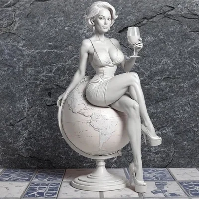 Mô hình 3D Lady in Red: Cô gái quyến rũ trên quả địa cầu