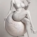 Mô hình 3D Lady in Red: Cô gái quyến rũ trên quả địa cầu - Thumbnail 3